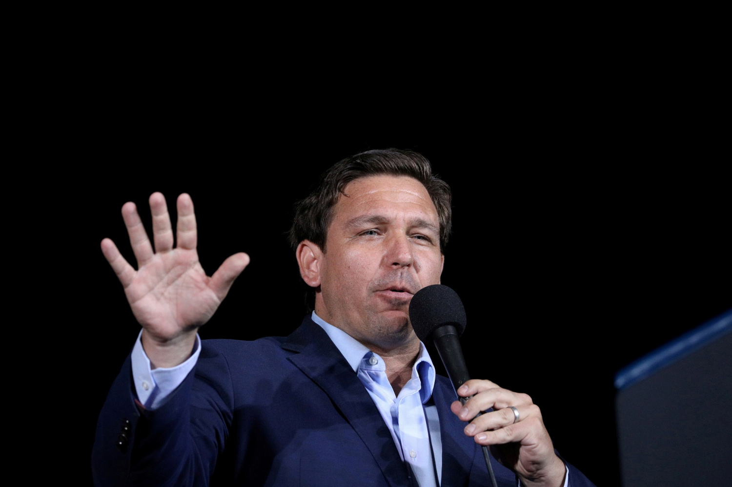 FILE PHOTO: Florida Governor Ron Desantis speaks during a campaign rally by U.S. President Donald Trump at Pensacola International Airport in Pensacola, Florida, U.S., October 23, 2020. 