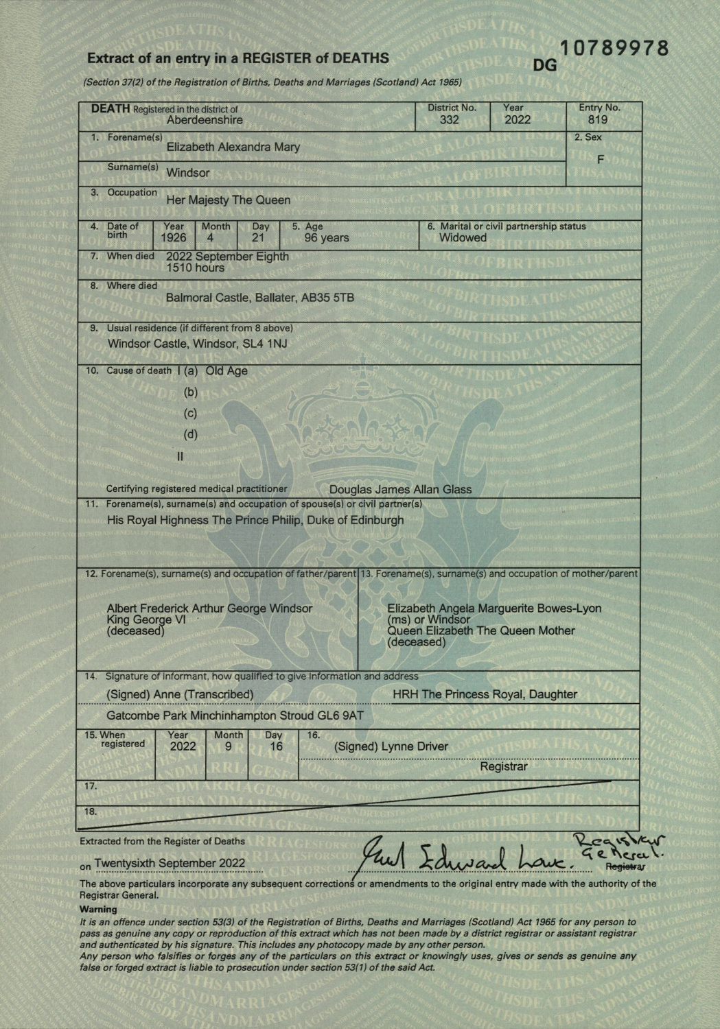 Queen Elizabeth Cause of Death: Death Certificate Reveals Monarch Died Of 'Old Age' Queen Elizabeth Cause of Death: Death Certificate Reveals Monarch Died Of 'Old Age'